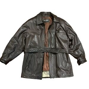 Vintage GIVERNY Men Size L Brown Soft Leather Long Sleeve Lined Jacket